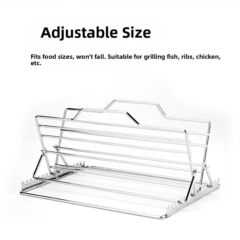 Folding Adjustable Stainless Steel Barbecue Grill Rack for Chicken Roasting Fish Ribs Outdoor Portable Storage