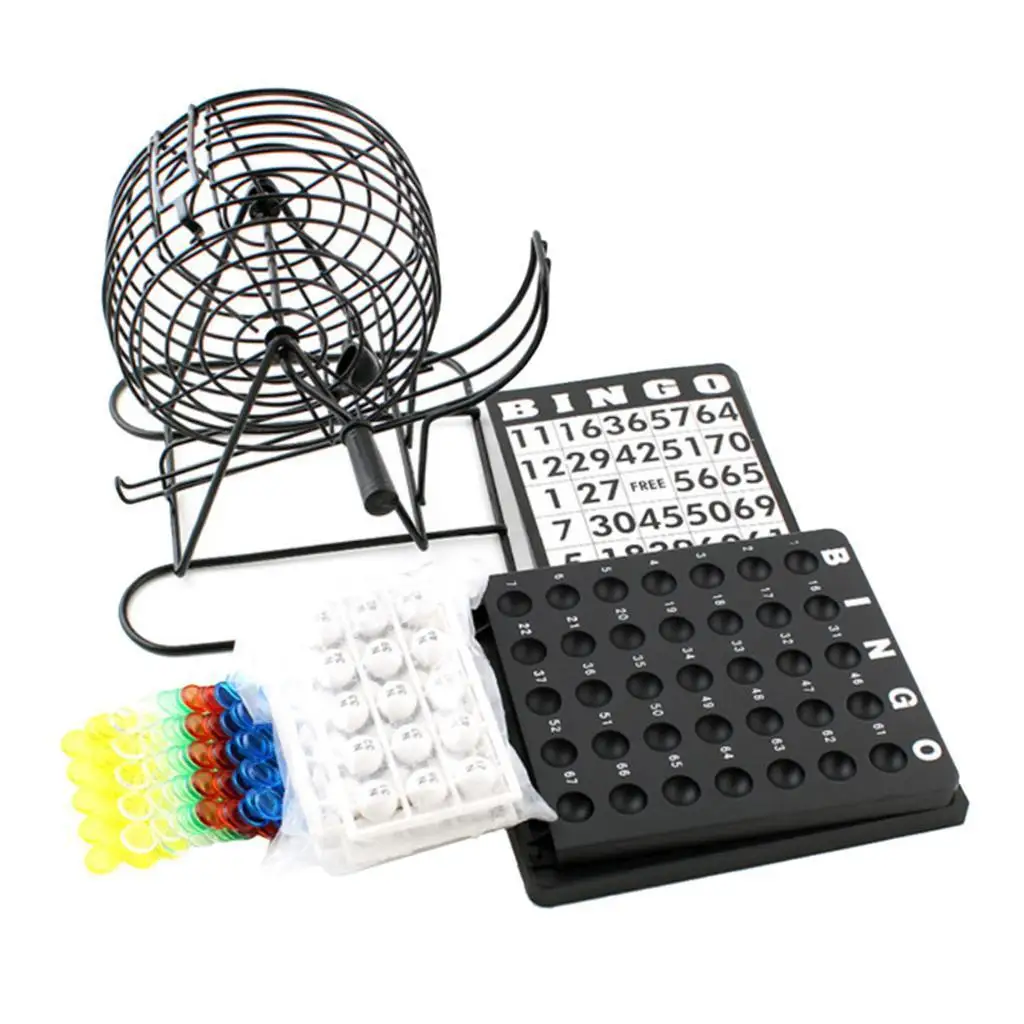 Classic Bingo 75Balls Wheel Wire Cage Lotto Game Set With Card Marker Ticket Set