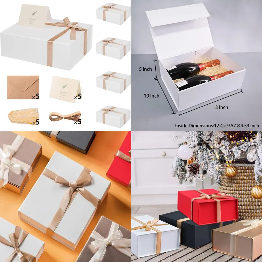 

Набор из 5 белых подарочных коробок с крышками, 13,85x8,35x4,45 дюйма, для особых случаев, с открыткой, наклейкой, лентой и наполнителем