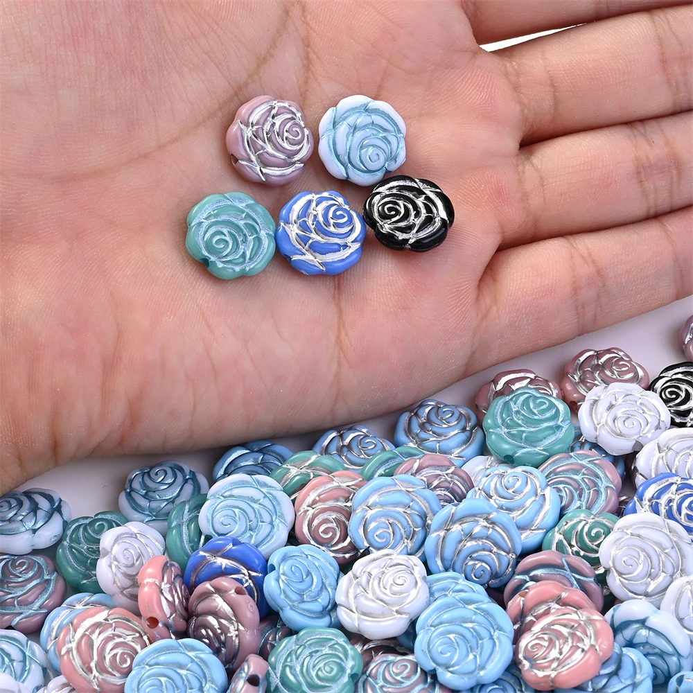 iYOE 50pcs Glitter Acrylic Butterfly & Rose Beads for Jewelry Making DIY Bracelet Necklace Earring Valentine's Day Gift Supplies