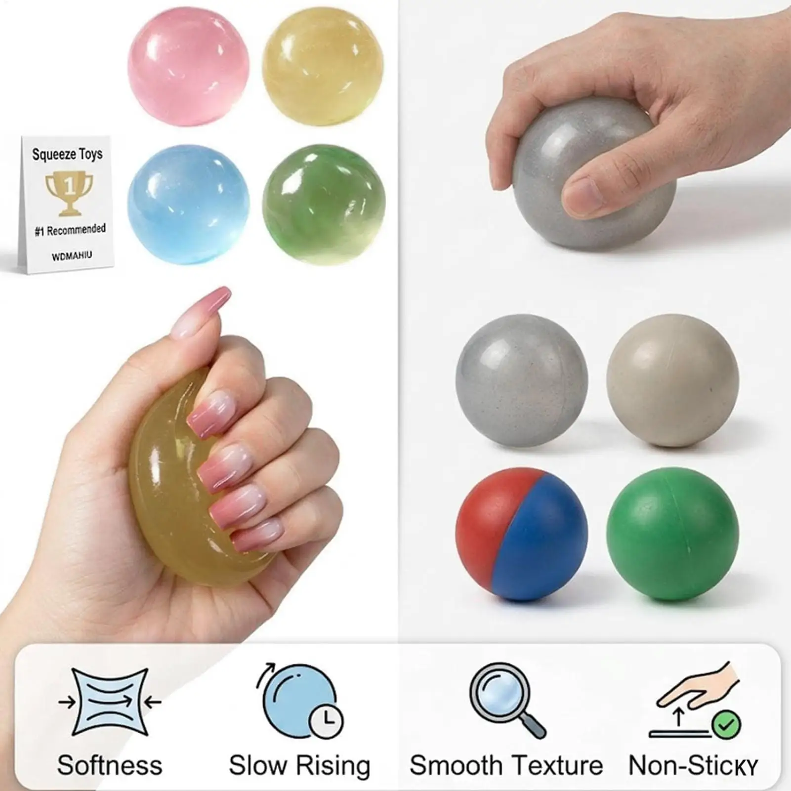 Handmade Coconut Oil Squish Ball Slow Rising Fidget Stress Ball Clear Jelly Sensory Ball Soft Stress Relief Toy For Adults