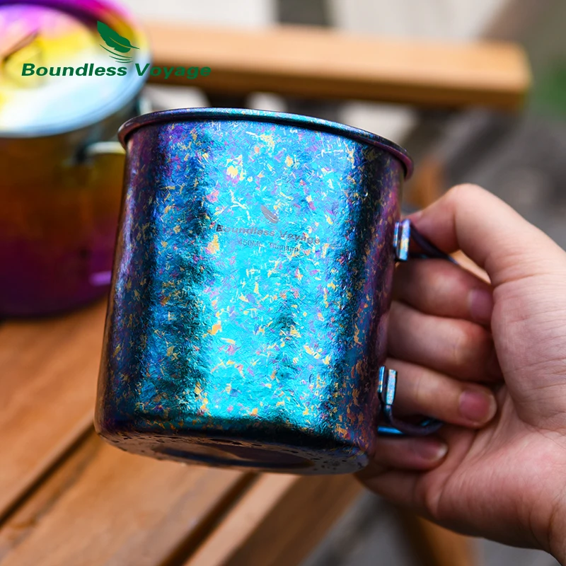 Boundless Voyage Ultralight Titanium Cup with Lid Outdoor Camping Folding Water Tea Coffee Cup Colourful Teacup 15oz Ti3055D