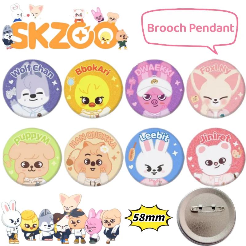 

New SKZOO Wolf chan Leebit Dwaekki Cute Kawaii Anime Character Merchandise Baji Badge Creative Personality Brooch Decoration