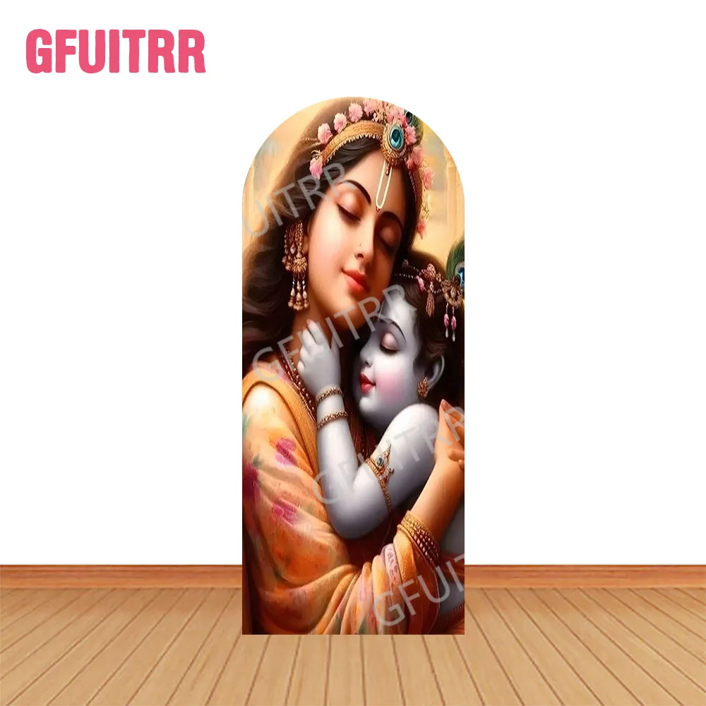 Yasodha and Krishna Arch Backdrop Indian Theme Baby Shower Decor Birthday Party Photography Backdrop Double-side Zipper Covers
