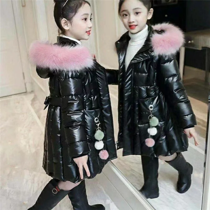 -30℃ Winter Glossy Padded Coats Big Kids Hooded Fleece Thick Warm Outerwear Cashmere Parka Snowsuit Jackets Girls Cotton Clothes