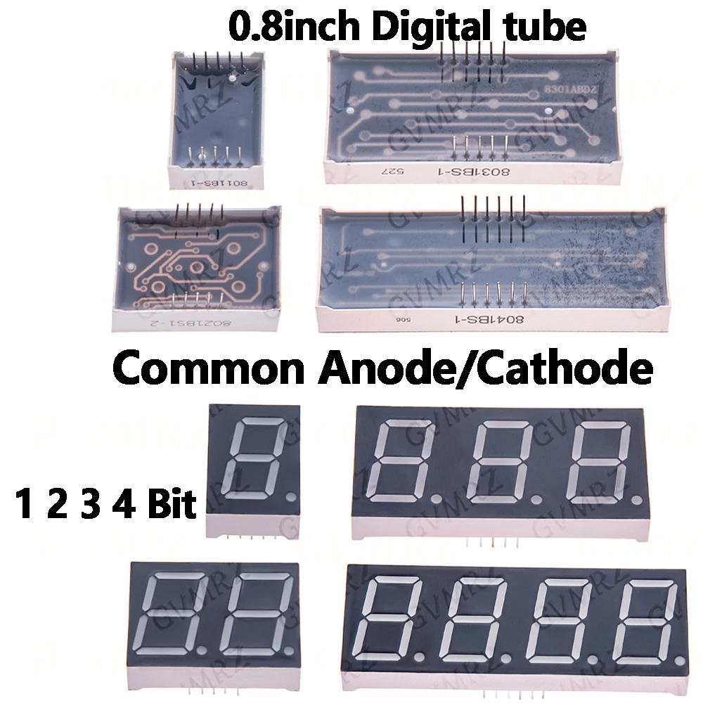 2pcs 0.8inch Digital tube Common AnodeCathode Red 1 2 3 4 Bit digital Tube LED Display 7 segment 0.8 3bit Anode/1bit Anode