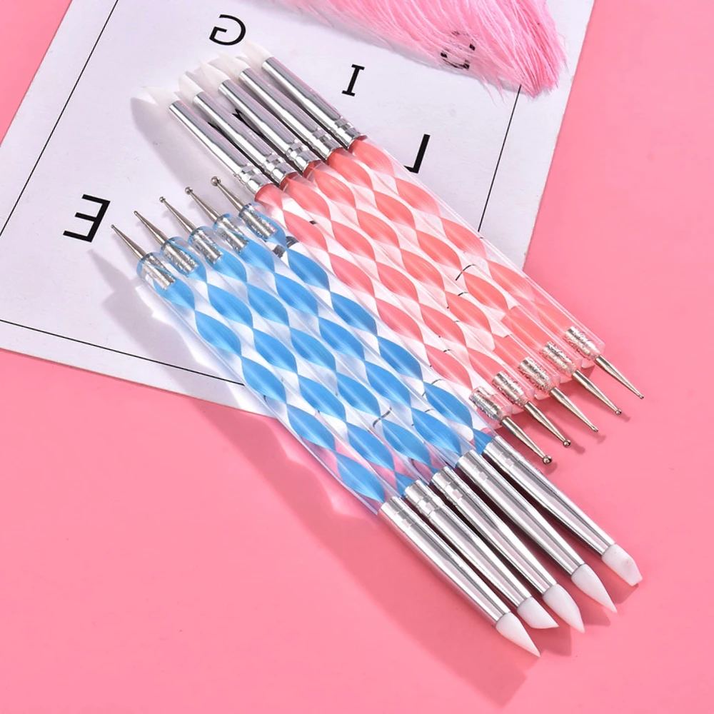 

2 Side Drawing Painting Liner Flower Brush 5pcs Nail Art Dotting Pen UV Gel Acrylic Manicure Tools Decoration Rhinestone Crystal