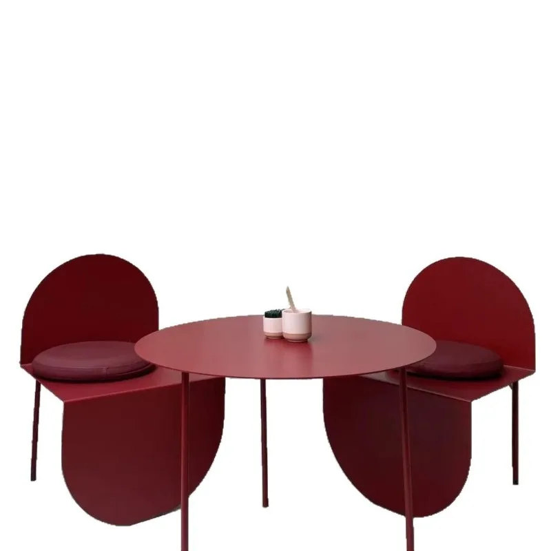 Baking shop milk tea outside pendulum catering red semi-round wrought iron retro industrial style table and chair set
