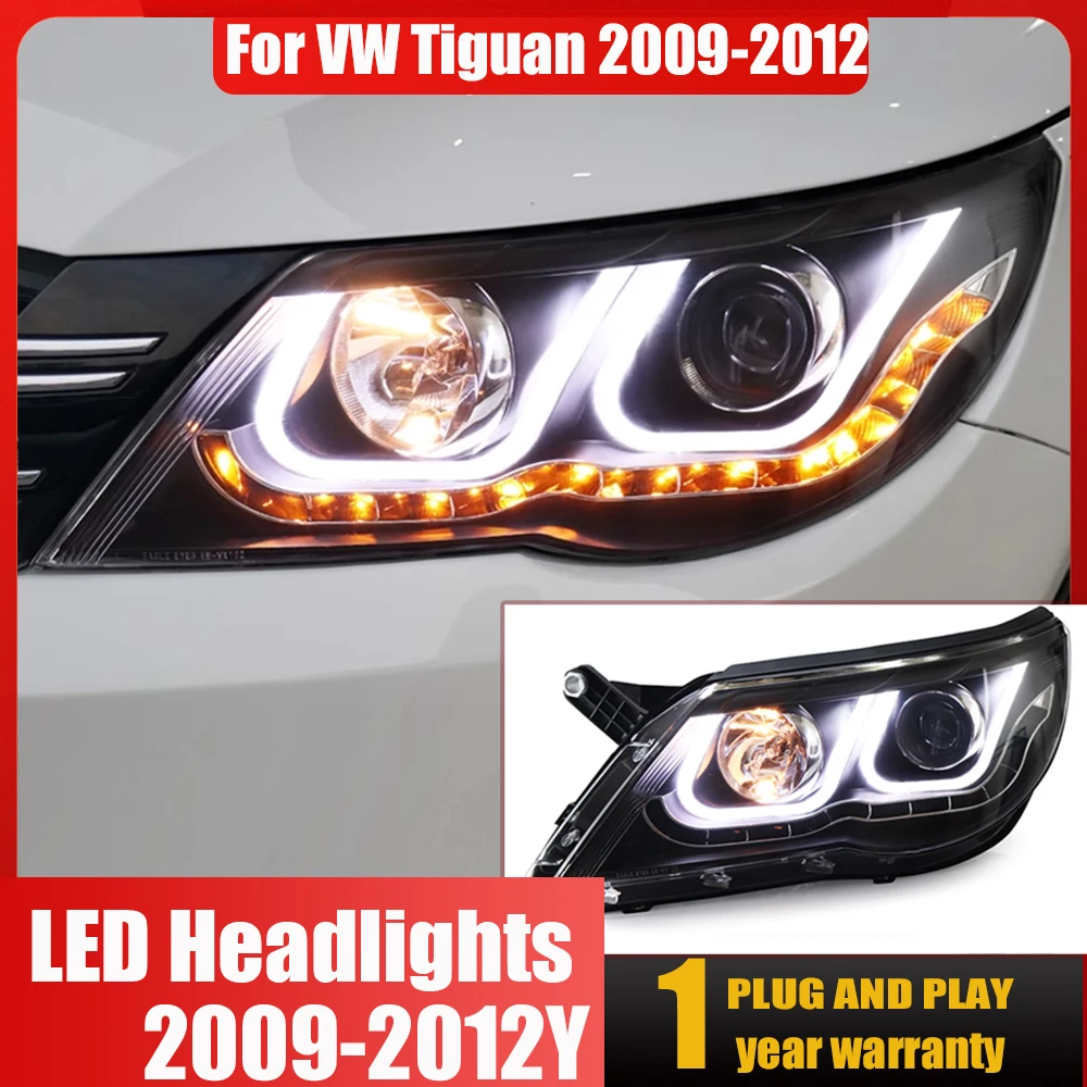 

Фары для VW Tiguan 2009-2012, фары ДХО, дневные ходовые огни, передняя фара, стандартная Биксеноновая лампа, противотуманные фары, тюнинг автомобильных аксессуаров, 2 шт.