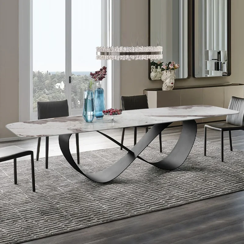

Italian light luxury glass dining table Modern light luxury stainless steel dining table