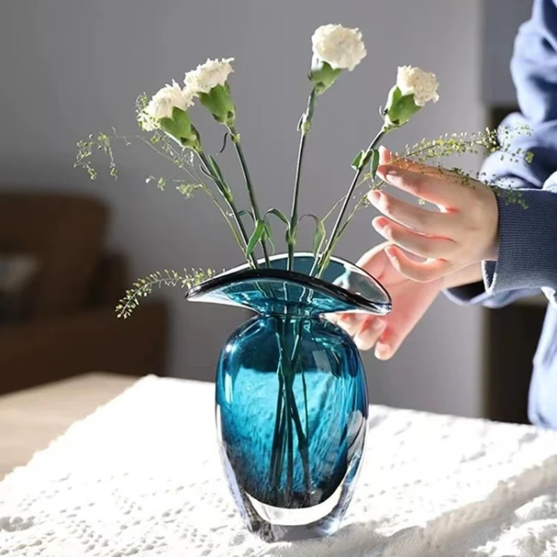 

A1 Blue Glass Vase Transparent Double Layer Flower Vase Hydroponics Terrarium Flowerpot Vases Pots Glass Vases Home Decoration