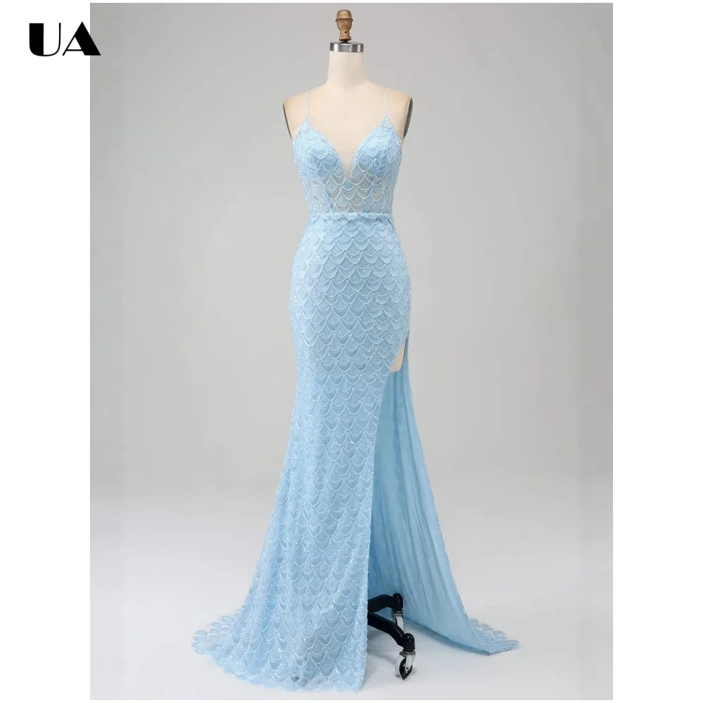 

ULBYANRY Customized Mermaid Spaghetti Straps Evening Dresses for Women, Exquisite Beading Party Dress, Formal V-neck Ball Gown