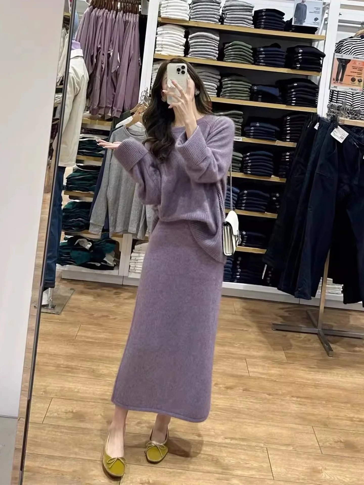 ファッショナブルなハイウエストニットセーターとスカートのセット、女性用ソフトで心地よい冬服、レトロなスリーピースアンサンブル