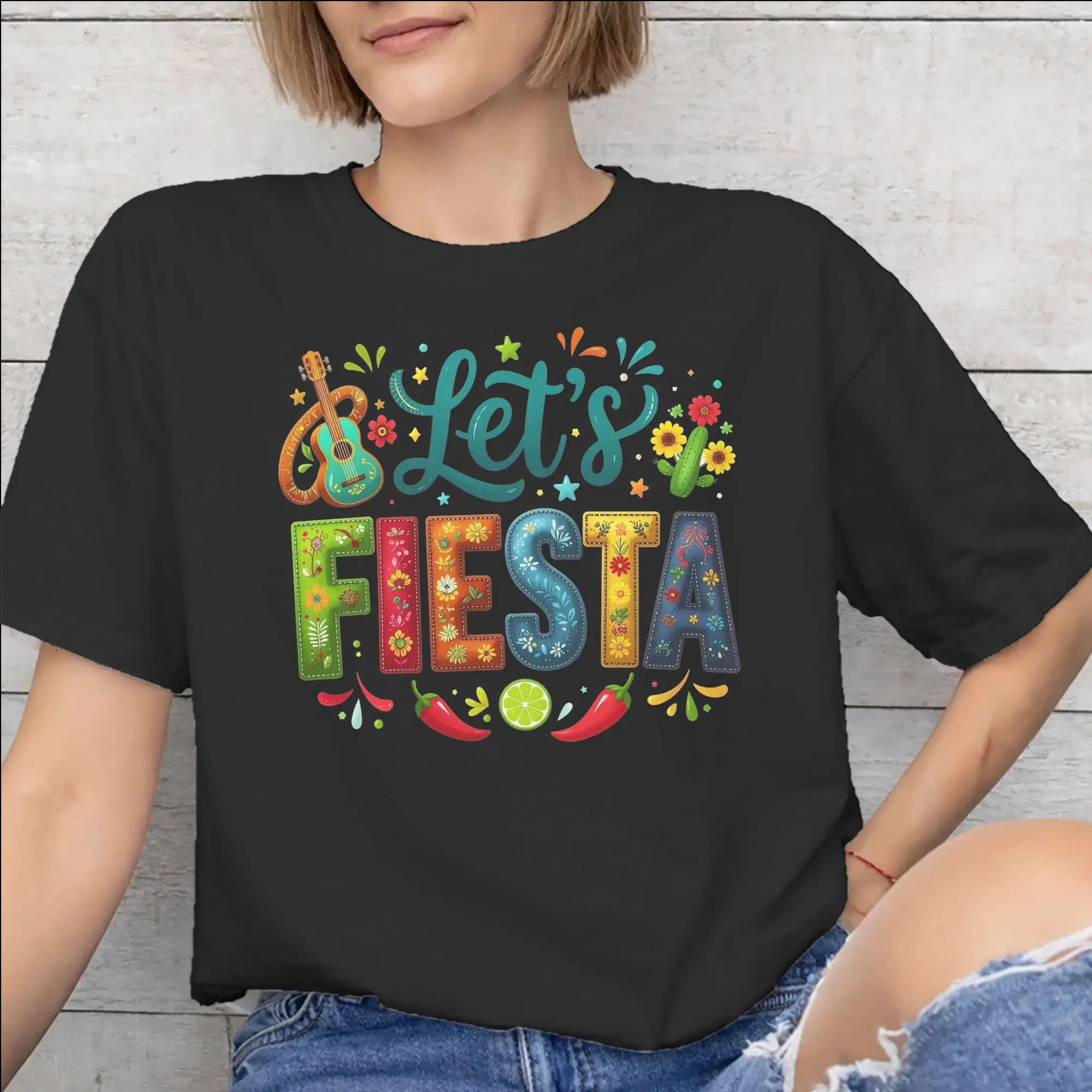 Mens Womens Let's Fiesta Cinco De Mayo  T Shirt Cotton Graphic Printing T-Shirt  Top Clothing