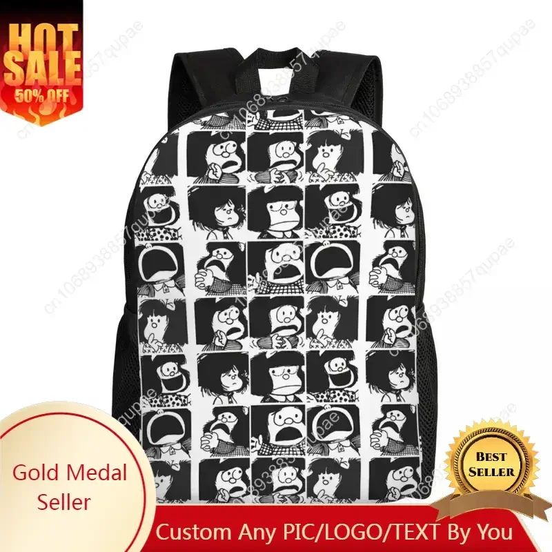 Custom Anime Plaid Mafalda Blanket Laptop Backpack Men Women Casual Bookbag for College School Student Quino Cute Kawaii Bags
