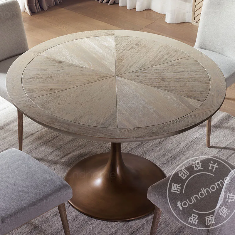 Solid Wood round Dining Table Nordic Metal Leg Home Modern Minimalist Dining Table