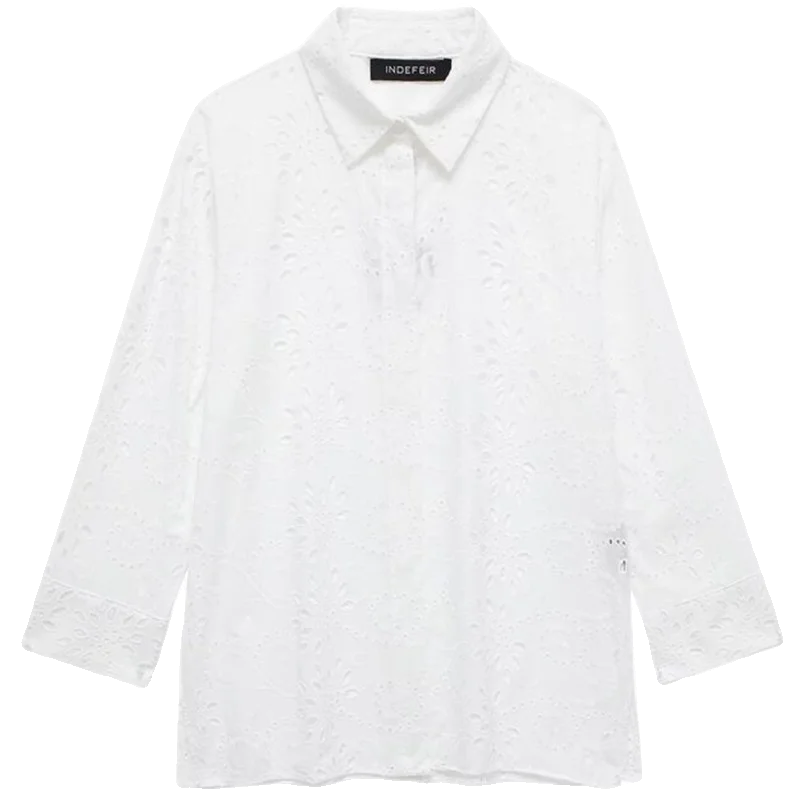 Primavera 2024 Design da donna Senso Versatile Dimagrante Ricamo cavo irt Taglio dritto Lunghezza regolare Altro materiale 00%