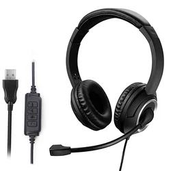 USB Headset with Mic Mute for PC 3.5mm Business Headphones with Rotatable Microphone Noise Cancelling