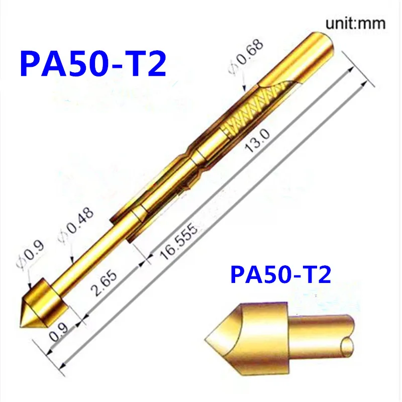 

100PCS/Pack Gold Plated PA50-T2 Diamond Stone Spring Test Probe Outer Diameter 0.68mm Length 16.55mm PCB Pogo Pin