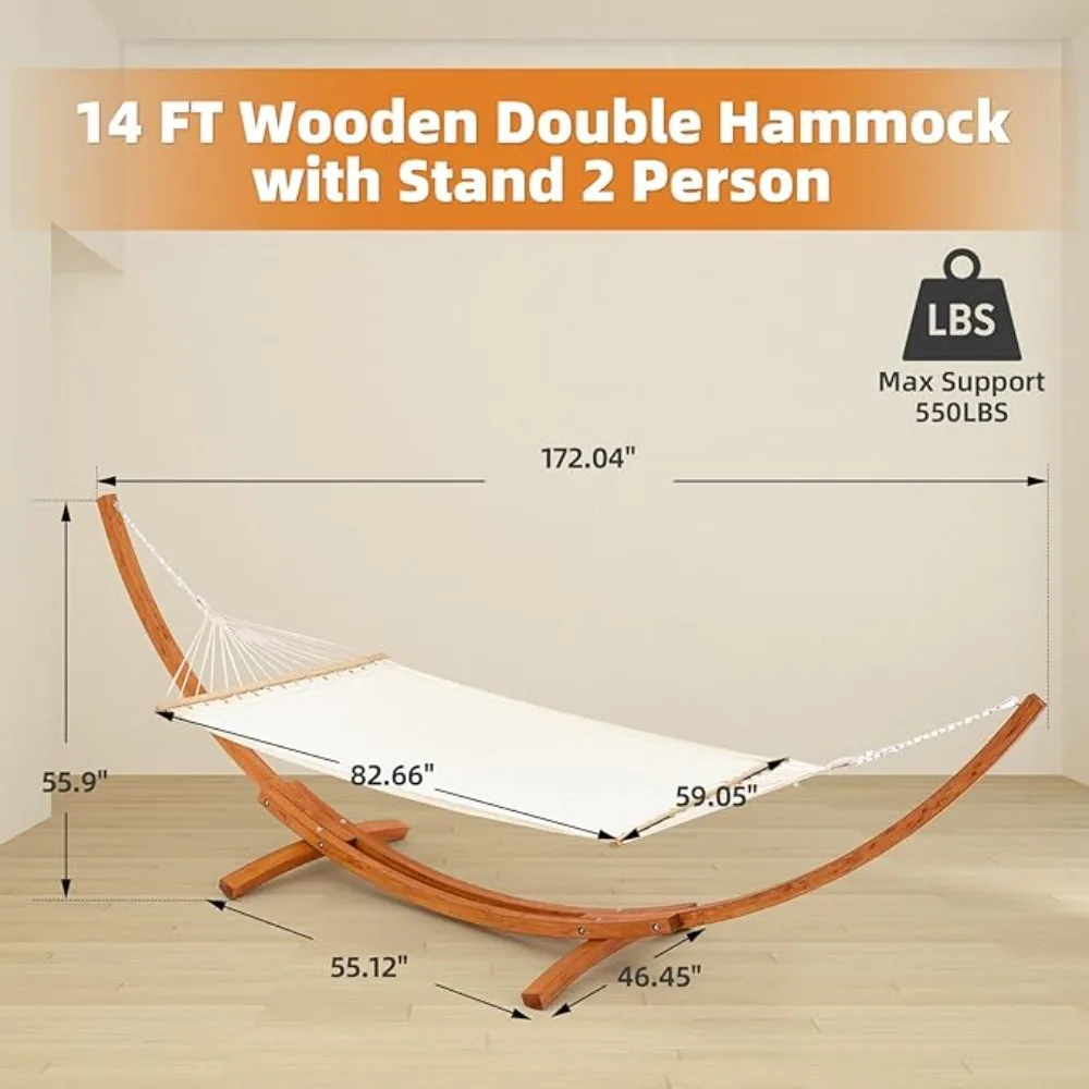 Wooden Double Hammock with Stand , Easy Assemble, Weatherproof Premium Quilted Camping Hammock for Outdoor,