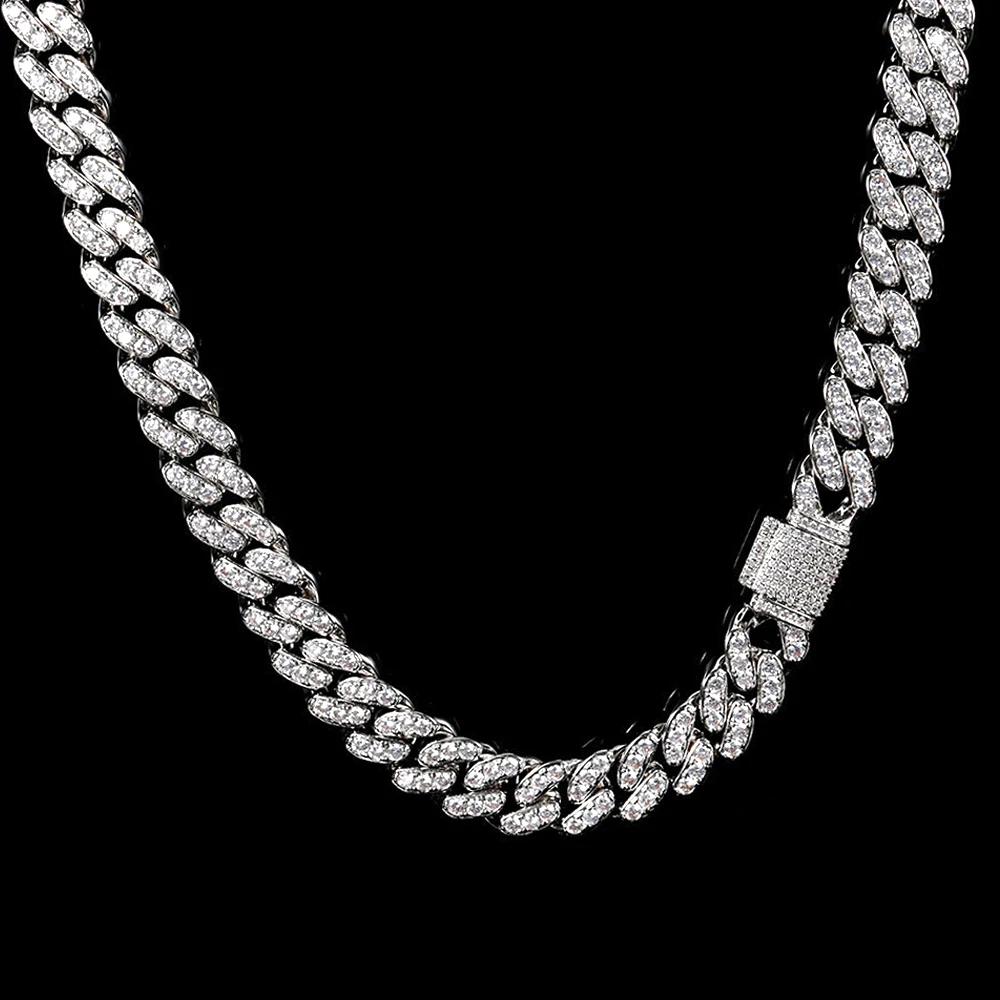 VVS Moissanite .8-12mm Miami Cuban Link Chain 925 Sterling Silver Pass Diamond Tester Hip Hop Personalized Jewelry for Men Women