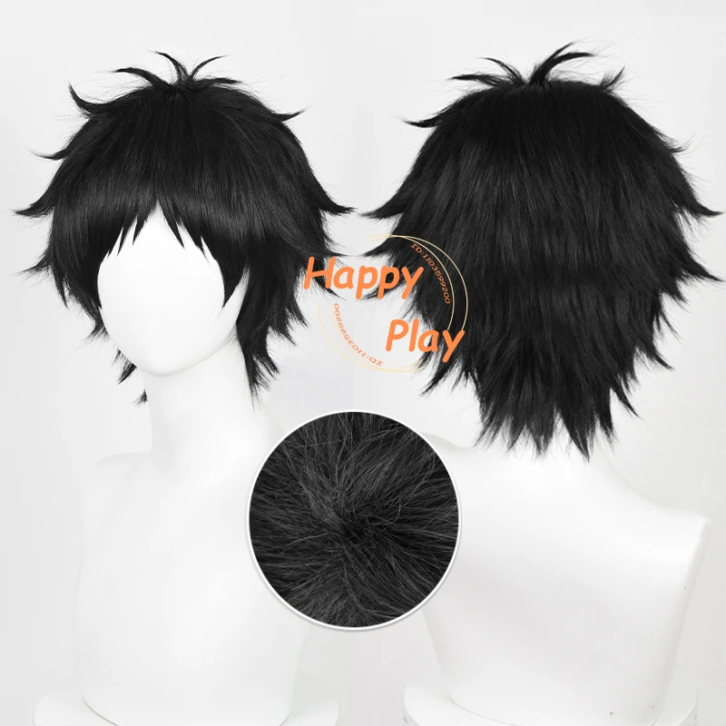 Anime Akaashi Keiji Cosplay Wig Men 30cm Short Black Anime Cosplay Wigs Heat Resistant Synthetic Hair Halloween Party + Wig Cap