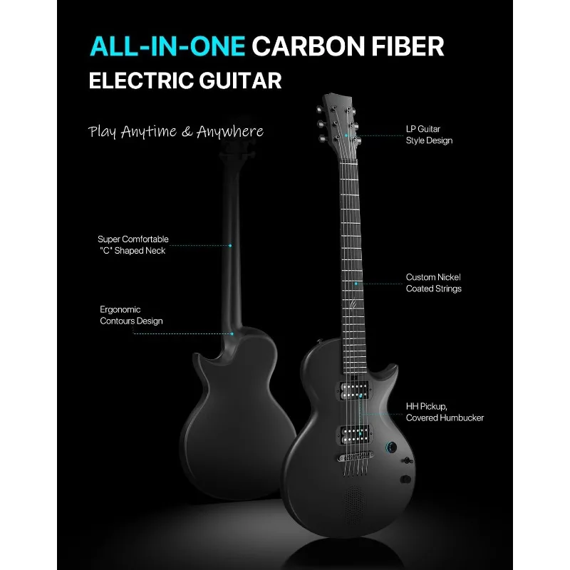 Smart Electric Carbon Fiber Guitarra with 10W Wireless Speaker Onboard Presets Charging Cable Adjusting Wrench and Gig Bag