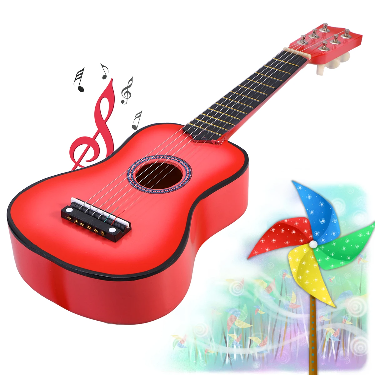 

Children Guitar Wooden Acoustic Musical Instrument For Kids Smooth Playable Portable Beginner Elastic String Design Small