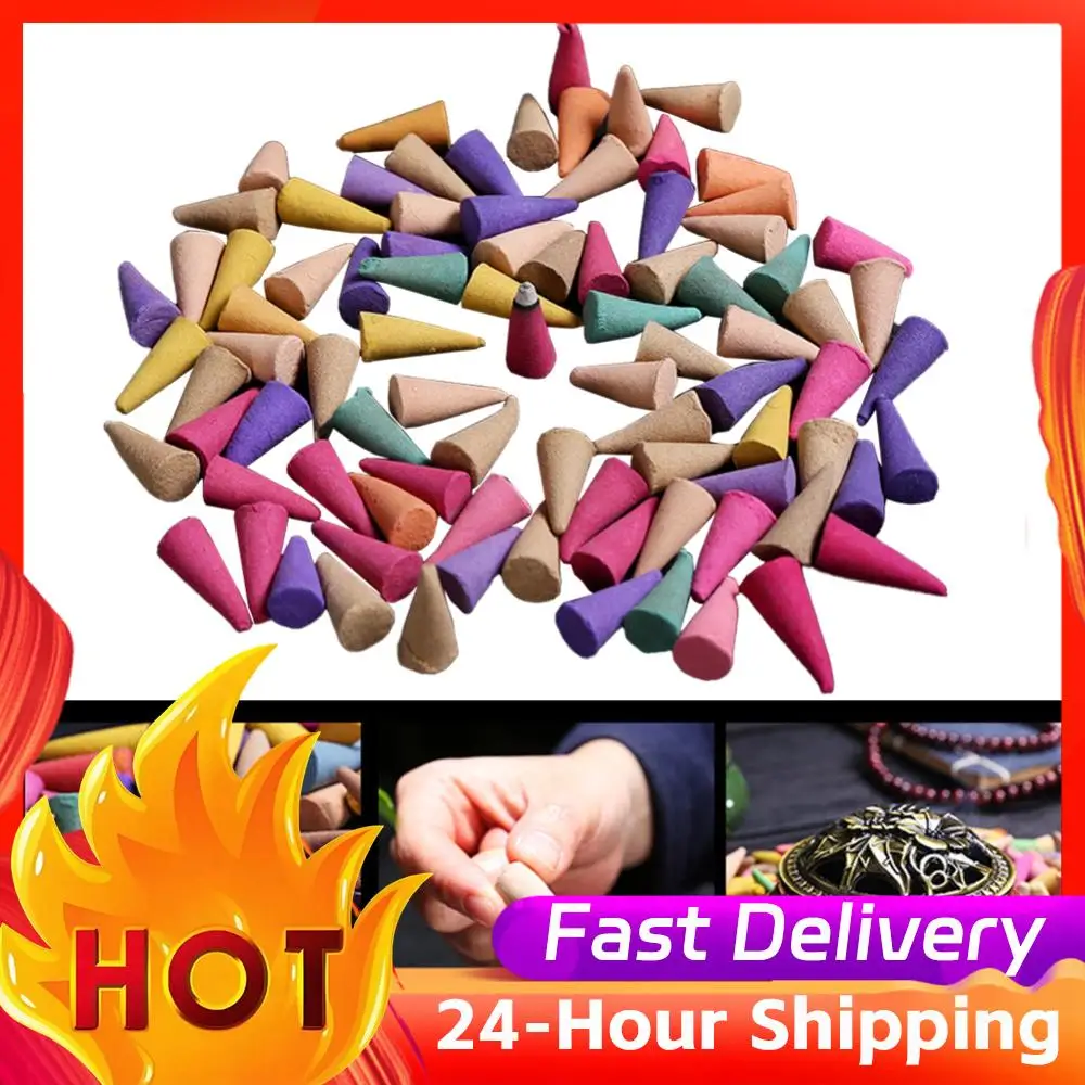60Pcs Incense Cones Colorful Fragrance Incense Cones Anxiety Relief Natural Scents Cones for Meditation Relaxation