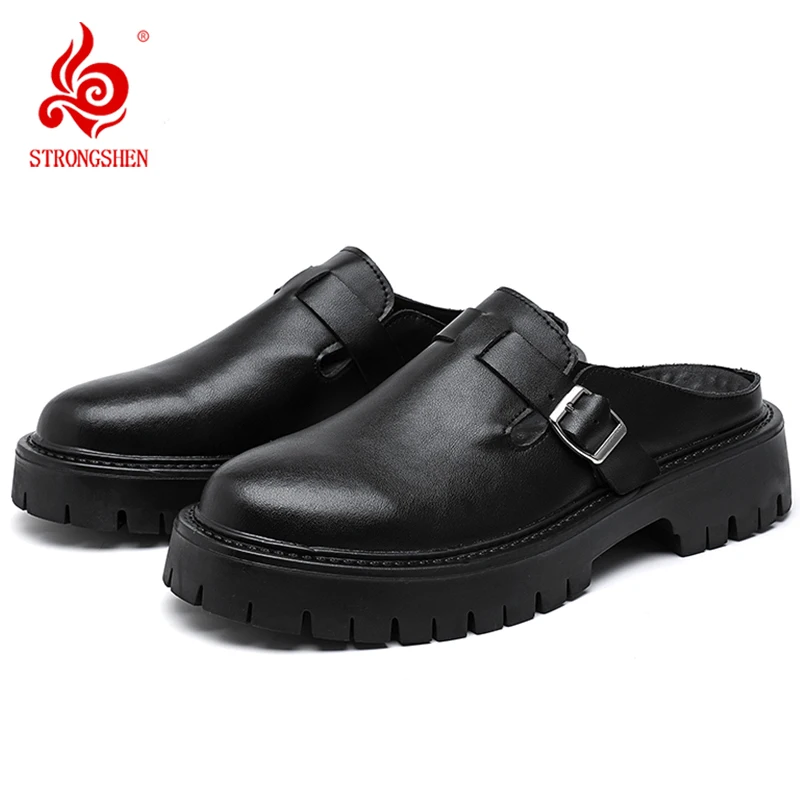 

Men Casual Leather Half Slippers Slip On Loafers Non Slip Outdoor Comfortable Sandals Business Casual Shoes Work Shoes For Male