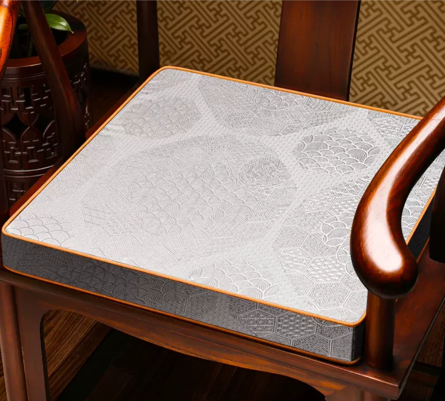 Chinese Style Jacquard Chair Cushion, Non-Slip Square Seat Pad, Thickened Memory Foam Chair Mat for Home, Office & Hotel Decor