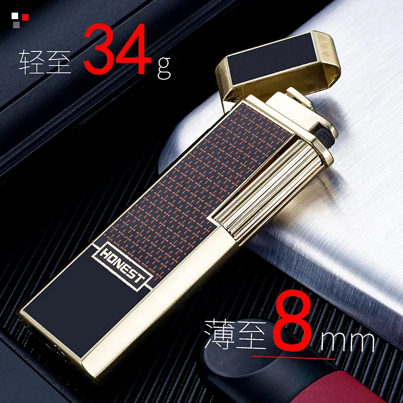 New Honest Gas Inflatable Pipe Lighter Side Flint Ignition Open Fire Personality Windproof Ultra Thin Metal Cigarette Smoking