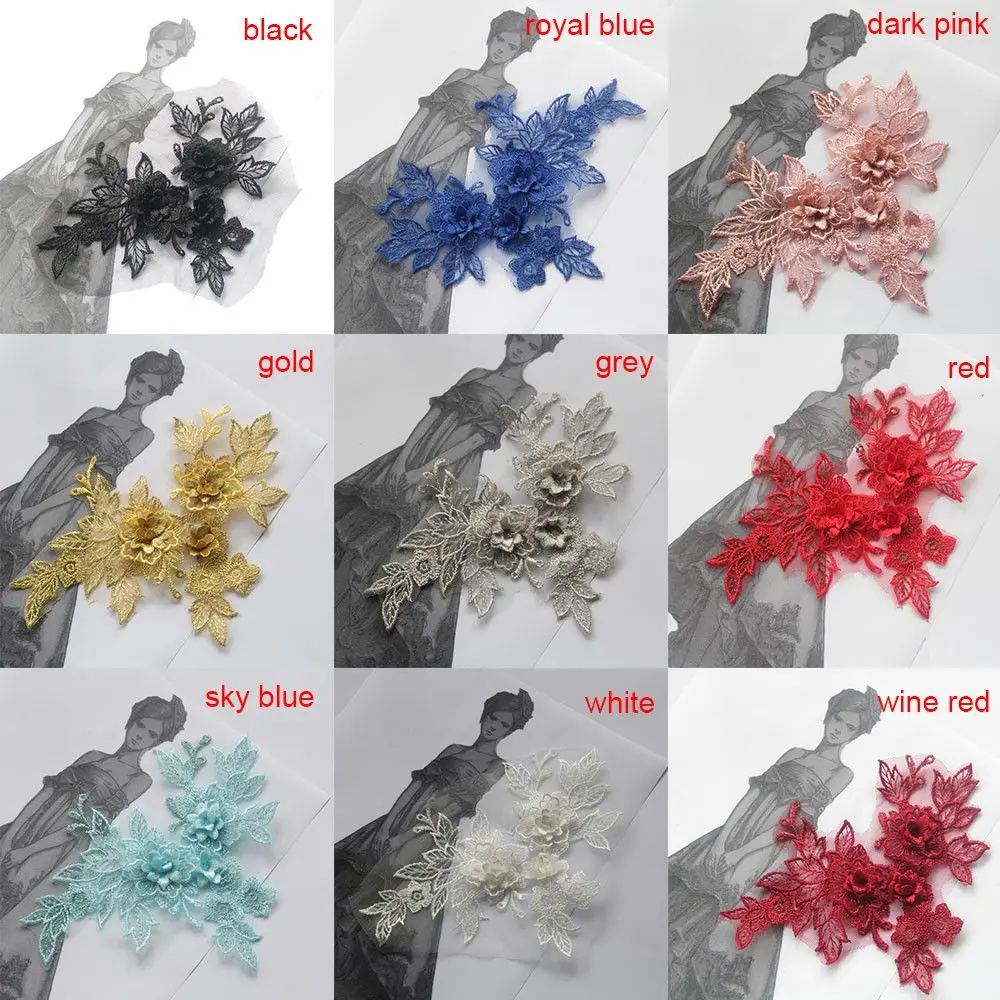 Mariage bricolage artisanat couture à la main décolleté Applique 3D fleur dentelle patchs col broderie