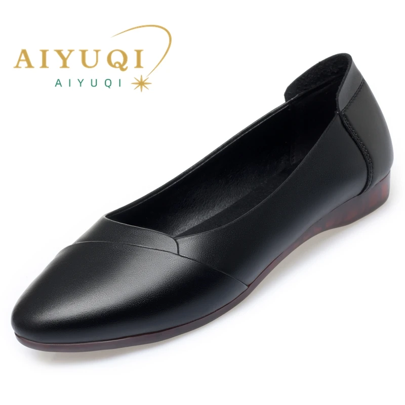 AIYUQI Women\'s Flat Shoes 2024 Spring New Genuine Leather Casual Shoes Women Large Size Non-Slip Mom Shoes