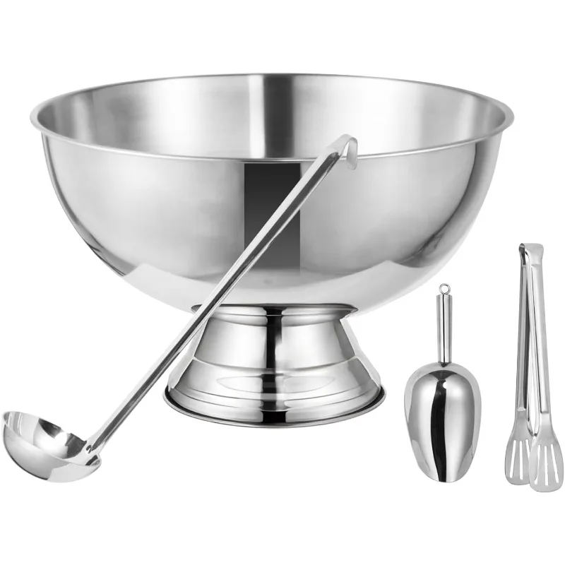 

Silver 3-Gallon 12L Punch Bowl with Ladle, Champagne Bucket for Celebrations, Large Size Ice Bucket for Parties,Cocktail Bar Set