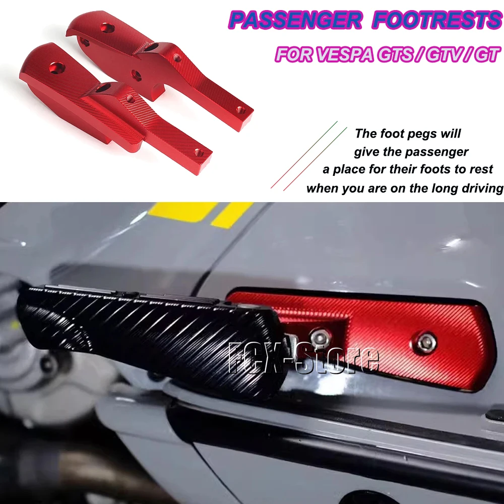 For Vespa GTS GTV 300 250 GT 125 200 New Motorcycle Passenger Rear Footrests Foot Peg Extensions Extended Footpegs Accessories