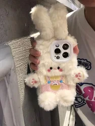 Lovely Plush Rabbit Case for  IPhone 13 14 12 15 Pro Max XR XS Max X 7 8 14 15 Plus SE 2020 Shockproof Cover Case