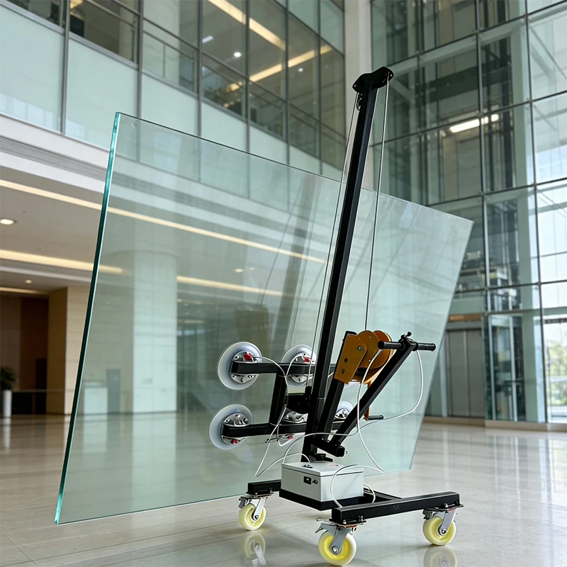Heavy-Duty Glass Suction Cup Cart with Hand-Crank Adjustable Suction Cups—Installation Support Stand for Glass Doors(Customized)