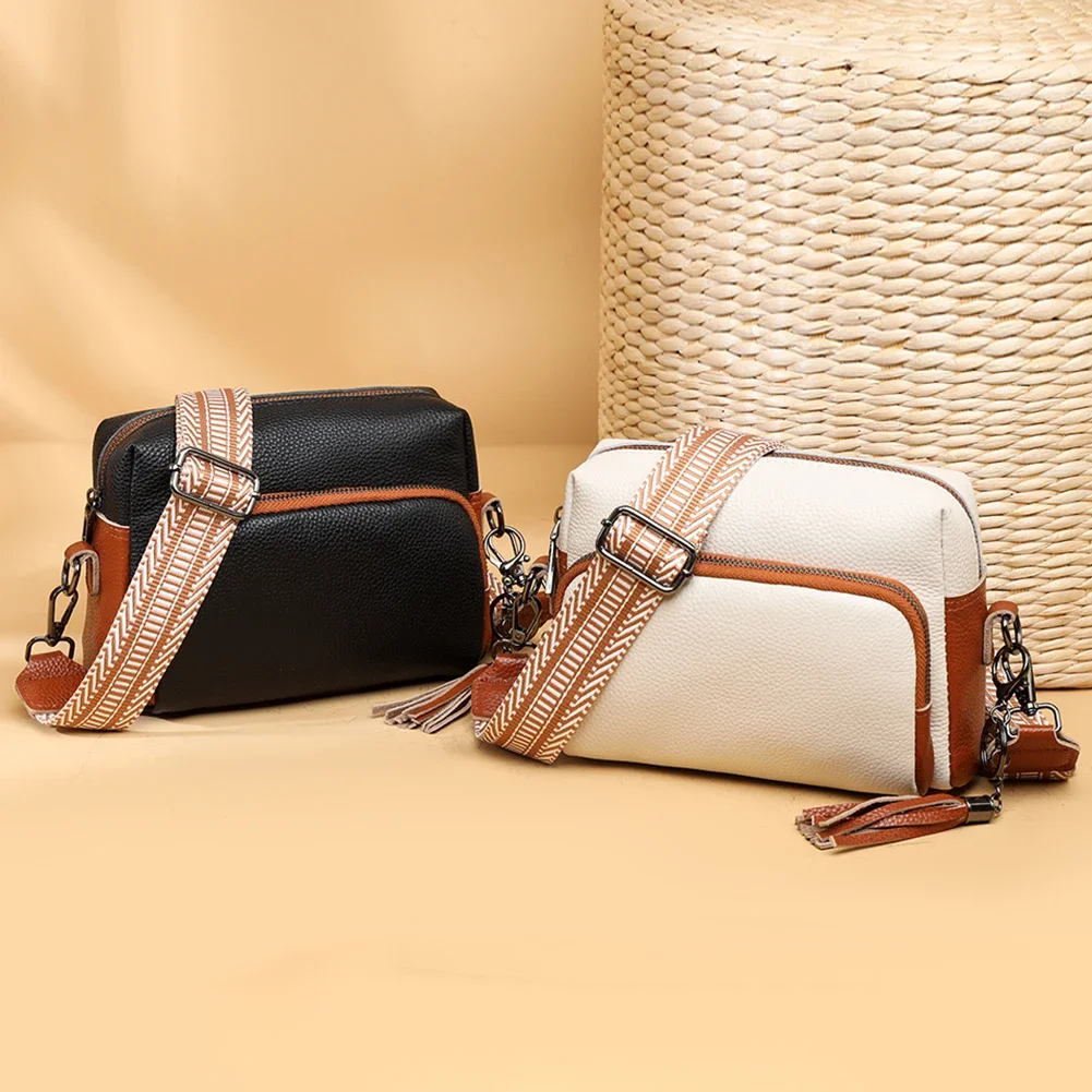 

Women Zipper Satchel Bag Genuine Leather Handbag Purse Adjustable Strap Mobile Phone Bag Trendy Crossbody Purse Casual Purse