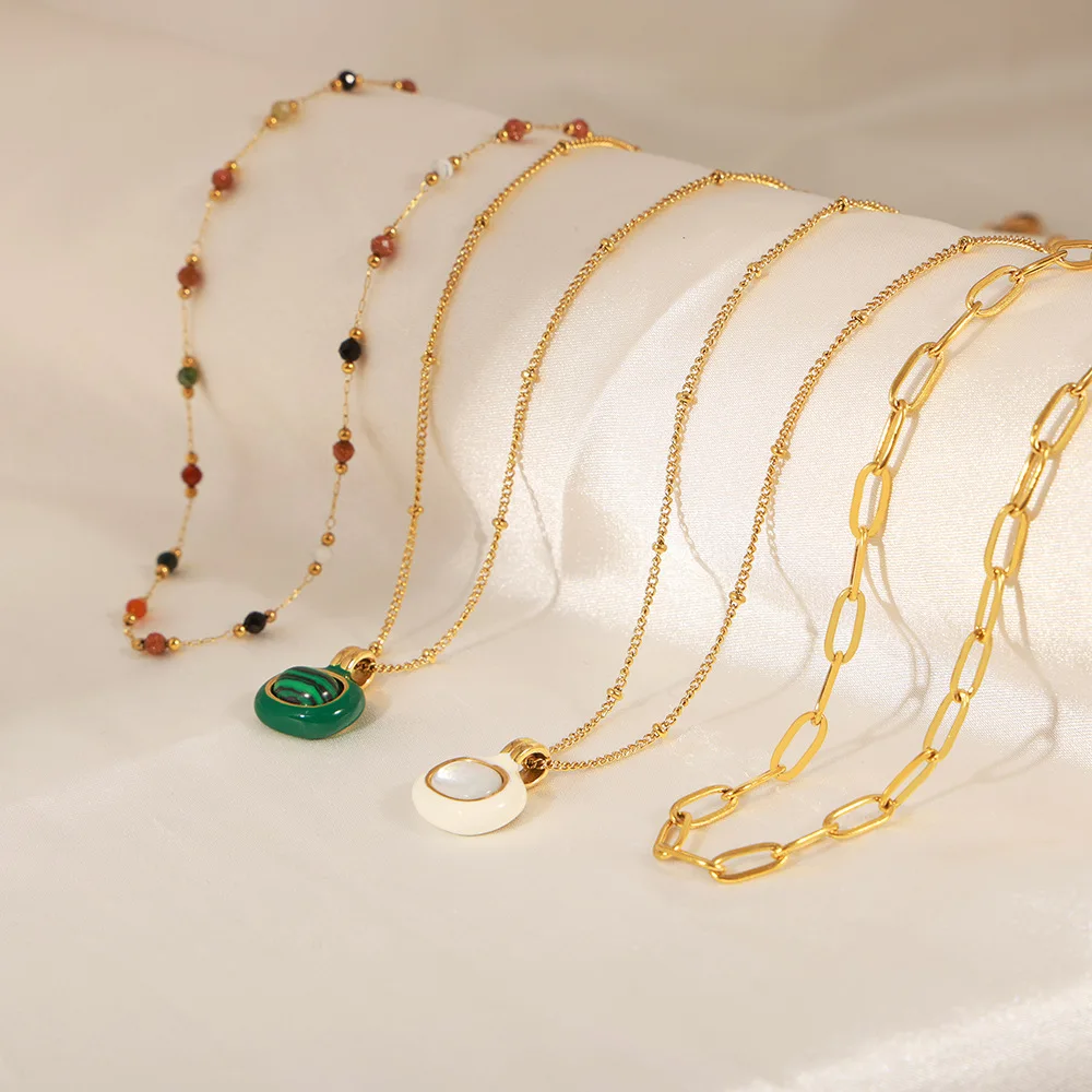 336L Stainless Steel Necklace For Women 18k Gold Plated Handmade Jewelry  Natural Stone Beaded Female Choker