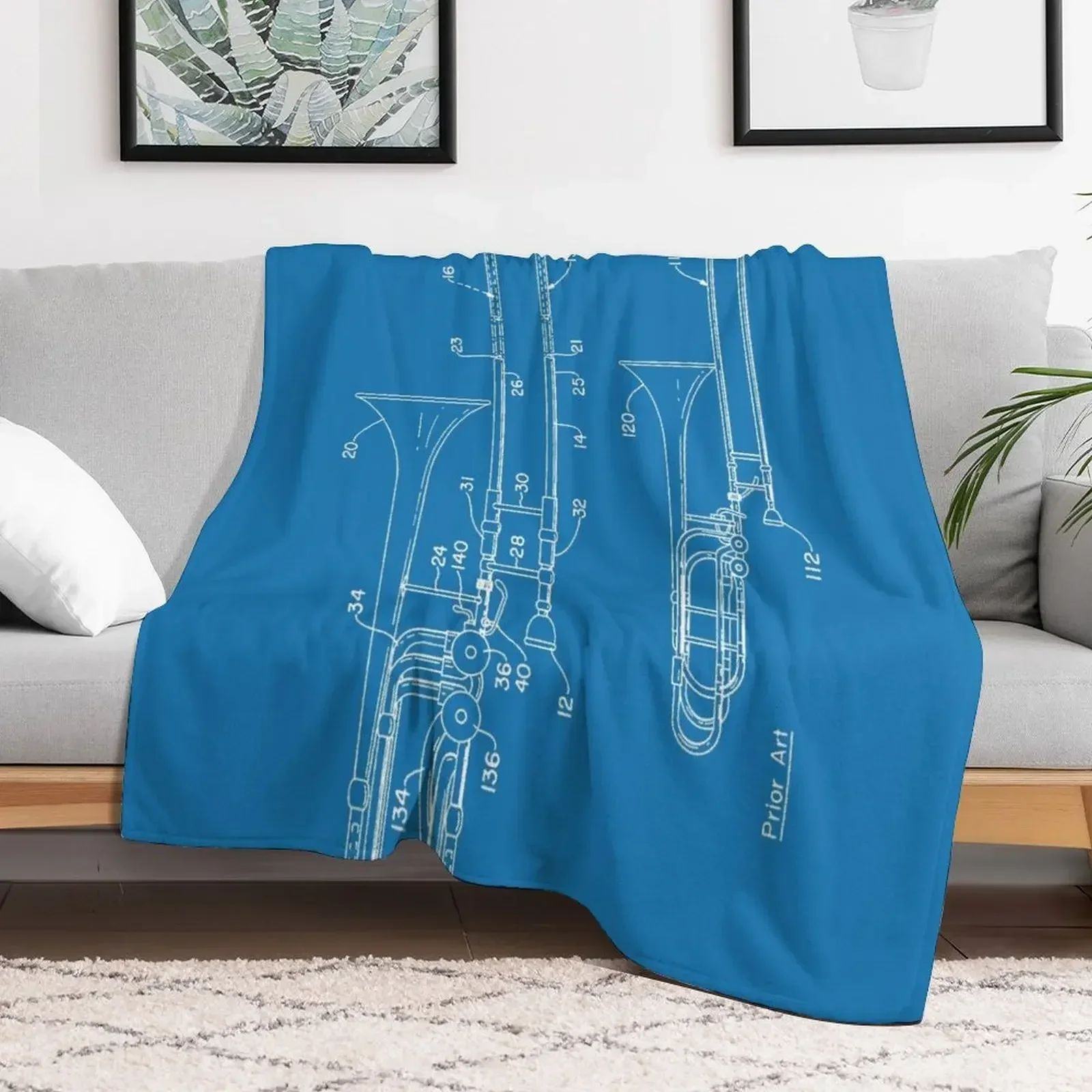 Slide trombone patent - white Throw Blanket Plaid Hair Picnic Luxury Brand Blankets