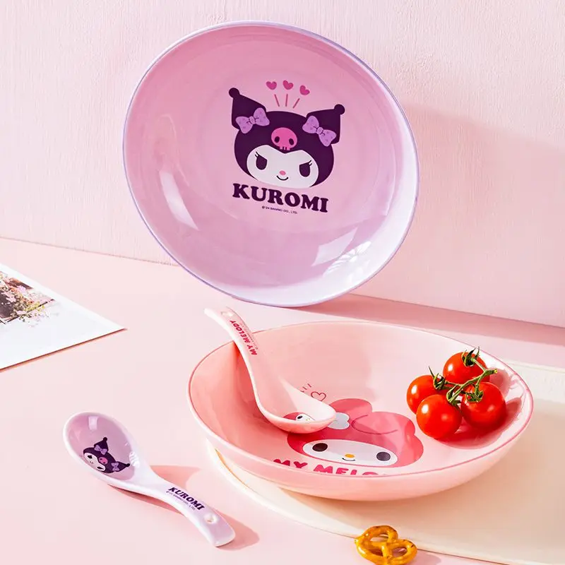 アニメハローキティクロミマイメロディポチャッコプレート家庭用セラミック食器漫画かわいい高価値ラウンドプレート卸売