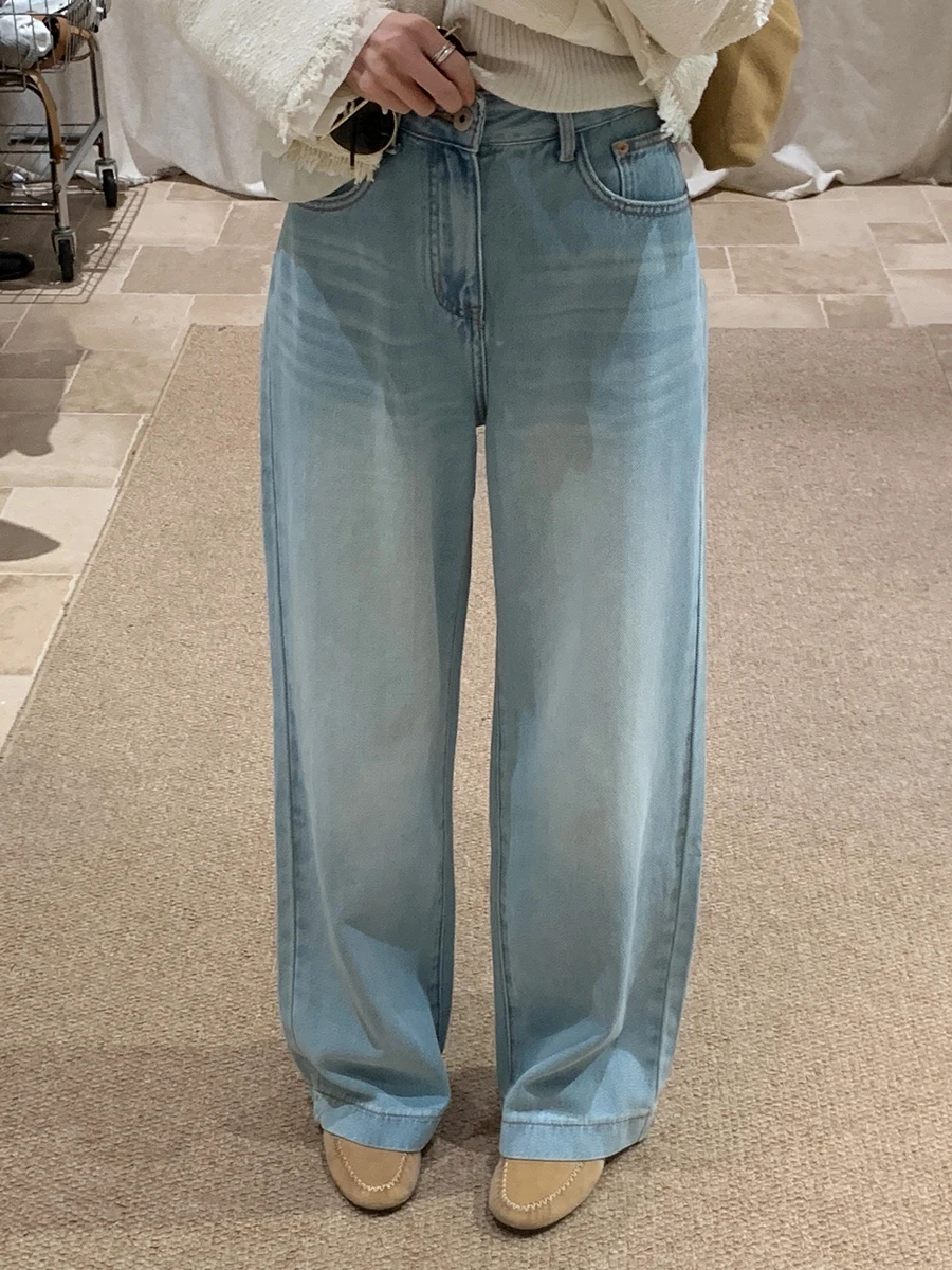 

Прямые джинсы с высокой талией, светло-голубые джинсы, женские повседневные широкие брюки BRIVIN, корейские универсальные осенние новые поступления