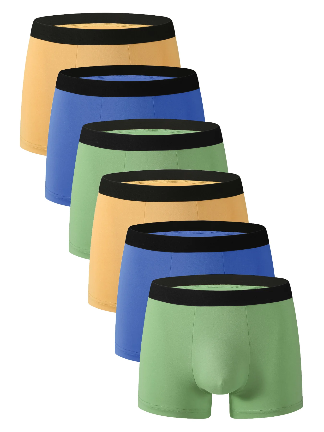 

Men's 6-Pack Polyester Boxer Briefs - Assorted Colors with Black Waistband, Comfortable Underwear Set