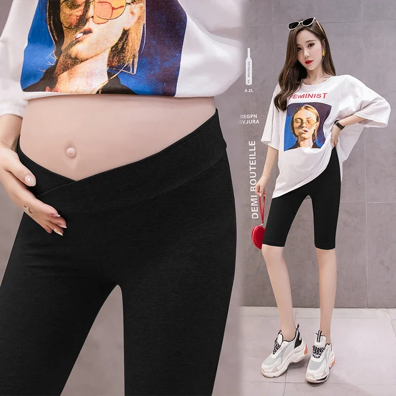 

2023 Summer Maternity Modal Trousers Solid Color Pregnant Women Legging Skinny Slim Hips Low-rise Cotton Pants Pregnancy Clothes