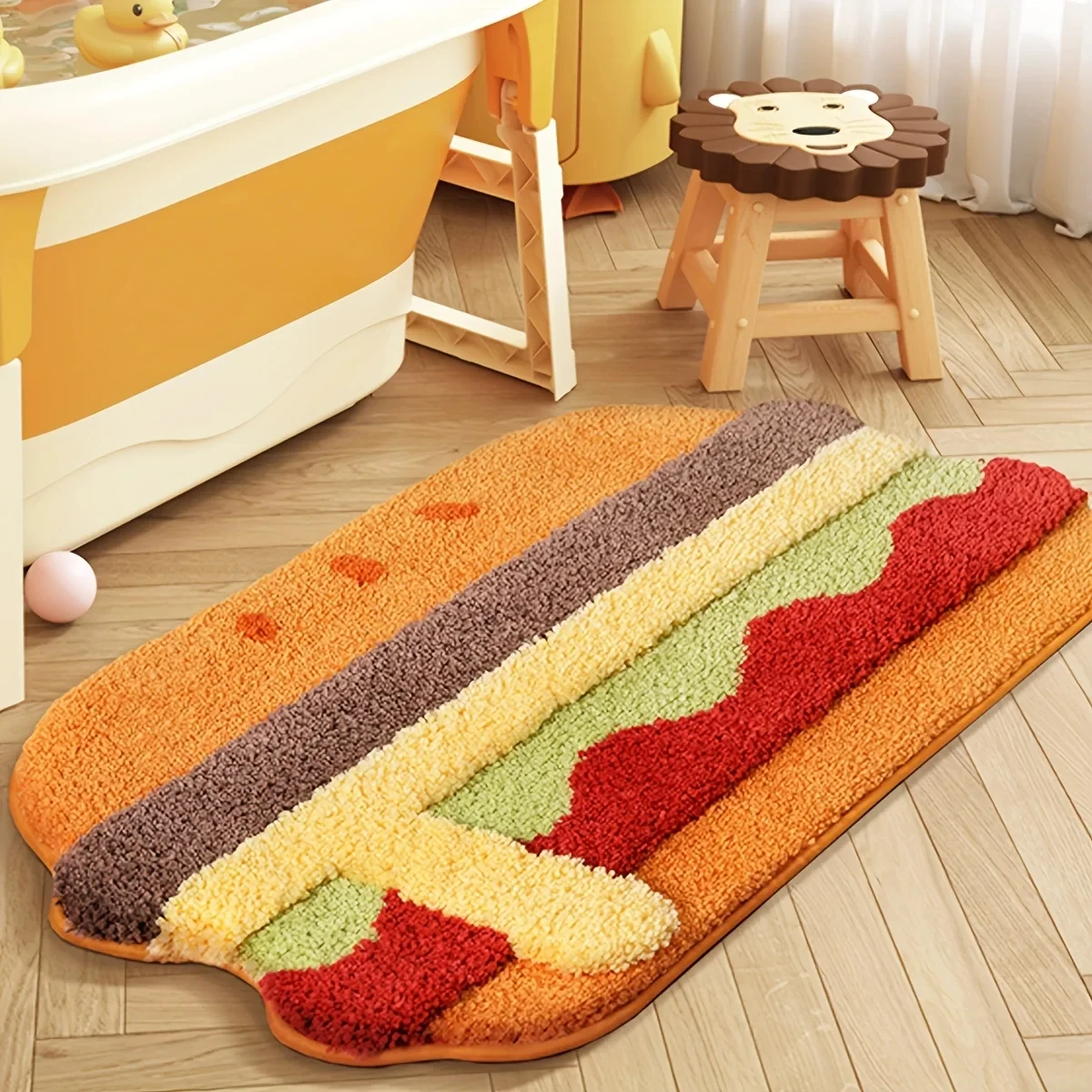 VIKAMA Creative Hamburger Plush Rug Colorful Floor Mat for Living Room Bedroom Decorative  Absorbent Doormat Carpet Home Decor