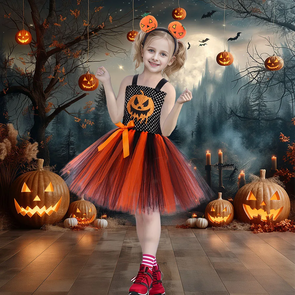 Tutu-Kleid für kleine Mädchen mit Halloween-Motiv, Patchwork-Tüllrock, Kürbisgesicht-Aufdruck für Karneval, Geburtstag, Kostüm-Outfit – Detail 7