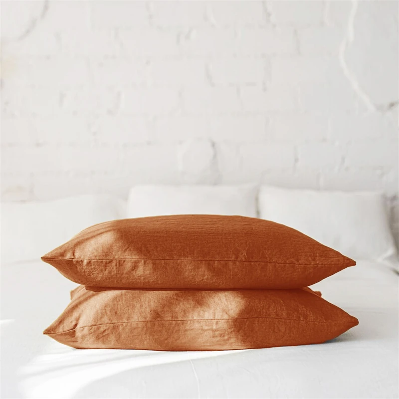 

2PCS 100% Pure Linen Soft Pillowcase Summer Cool Bed Throw Caramel Pillow Cover Soft Breathable Home Decorative