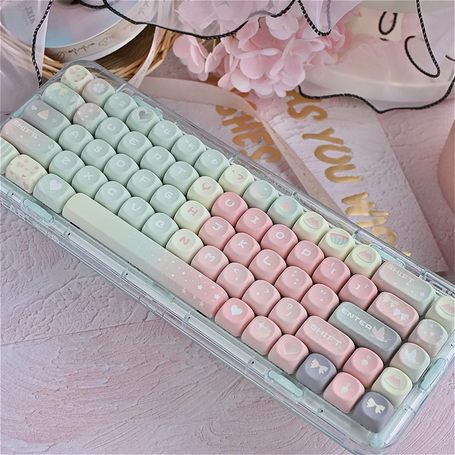 

126 Keys MOA Keycaps PBT Melon Green Pink Mixed Color for 60/64/84/98/108 Gaming Mechanical Keyboard MX Switch