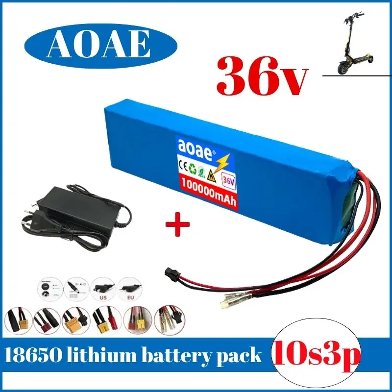 for Original 10S3P 36V 100000mAh 18650 Battery Pack Suitable Motor Rechargeable Lithium Battery Built-in Intelligent BMS+Charger